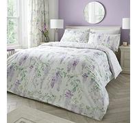 Dreams & Drapes - Housse de Couette Wisteria Florale Violette - 200 x 200 cm - 2 taies d'oreiller - Réversible (Rayure Violette) - Entretien Facile - Housse de Couette à Fleurs de Couleur Lilas