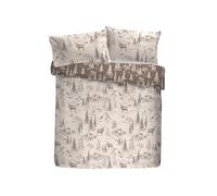 Dreams & Drapes Lodge Alpine Stag Parure de lit en Coton brossé pour lit King Size 230 x 220 cm, Naturel, 100% Coton, imprimé Winter Lodge