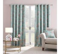 Dreams & Drapes - Lot de 2 Rideaux à œillets Motif Floral Bleu Canard pour Chambre à Coucher et Salon - Style Vintage Traditionnel avec Motif Floral Rose - 168 x 183 cm