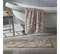 Dreams & Drapes Natural Leaf Tapis de Bain 50 x 80 cm - 100% Coton - Doux au Toucher - Tapis de Bain botanique Absorbant - Crème et Taupe - Motif Floral - Accessoire de Salle de Bain antidérapant