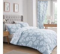 Dreams & Drapes Parure de lit réversible avec Housse de Couette Motif chrysanthème Bleu pour lit Super King Size (2 Couleurs) - Entretien et Lavage - Bleu Clair - Parure de lit à Motif Floral Bleu