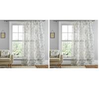 Dreams & Drapes - Rideau Simple à Feuilles Florales Blanches pour fenêtres - 140 x 228 cm - Filet de fenêtre à Feuilles Vertes - Rideau en Voile Blanc pour Chambre et Salon - Voilages intérieurs