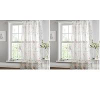 Dreams & Drapes - Rideau Simple à Motif Floral Summer Meadow pour fenêtres - 140 x 122 cm - Filet de fenêtre Fleurs et Oiseaux - Rideau en Voile pour Chambre - Voilages intérieurs (Lot de 2)