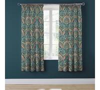 Dreams & Drapes - Rideaux jacobéens Bleu Sarcelle 168 x 183 cm - 2 embrasses - Rideaux plissés Floraux/Exotiques - Rideaux bohèmes marocains Bleu Sarcelle - Rideaux damassés pour Chambre/Salon