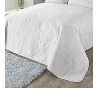 Dreams & Drapes Serene Luana Collection Luana Couvre-lit matelassé en Microfibre avec Broderie Feuille/Feuilles Blanches 230 x 200 cm