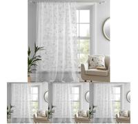 Dreams & Drapes - Voilage Simple pour Fenêtres 140 x 182 cm - Rideau Transparent à Fleurs et Feuilles pour Chambre/Salon - Voilages Intérieurs (Lot de 4)