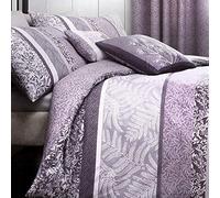 Dreams 'n' Drapes Hanworth Parure de lit réversible Motif Rayures/Feuilles Gris Anthracite Lit Simple, chiné, Parure de lit Double