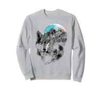 Dreamscape Wolf Cosmic Wilderness Mountain Moon Nature Art Sweatshirt