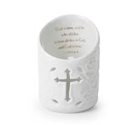 DreamsEden Bougeoir en céramique en forme de croix chrétienne avec verset de la Bible pour bougie chauffe-plat pour mariage, décoration d'intérieur (amour)