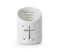 DreamsEden Bougeoir en céramique en Forme de Croix chrétienne avec Verset de la Bible pour Bougie Chauffe-Plat pour Mariage, décoration d'intérieur (Faith)