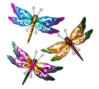 dreamskip Lot de 3 libellules décoratives murales colorées en métal pour terrasse, cour, clôture, jardin, jardin, balcon