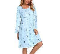 Dreamskull Chemise de nuit pour femmes à manches longues chemise de nuit ample dessin animé Stely chemise de nuit maison t-shirt robe pour l'automne, Étoile et lune., XL