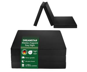 DREAMSTAR Easy Night, Matelas d'appoint pliable en 3 pièces, 7 cm de haut, 30 nuits d'essai de sommeil, Certifié Oeko-Tex, Matelas pliant noir, 60 x 190 cm