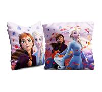 Dreamteam Coussin décoratif réversible pour enfant Motif La Reine des Neiges 40 x 40 cm Motif Anna Elsa Sven Kristoff Disney Avant et arrière