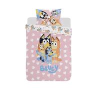dreamtex Bluey JP3-BLU-ILU-12 I Love U Junior Parure de lit avec housse de couette et taie d'oreiller pour chambre d'enfant Motif cœur Rose