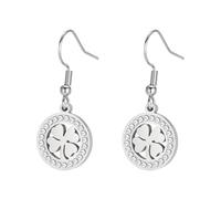 Dreamtime Boucles d'oreilles en forme de trèfle à quatre feuilles pour femmes Boucles d'oreilles avec pendentif porte-bonheur en forme de cœur avec trèfle à quatre feuilles (argent)