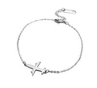 Dreamtimes Avion Bracelet Avion Bracelet En Acier Inoxydable Avion Bracelet Monde Voyage Pilote Cadeau Simple Style Avion Bracelet Mode Voyage Bijoux pour Femmes Filles (Bracelet avion)