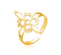 Dreamtimes Bague de Noeud de Sorcière pour Femmes en Acier Inoxydable Réglable Ouvert Bagues Celtique Quaternaire Wiccan Sorcières Noeud Anneau Sorcellerie Amulette Bijoux Cadeau d'anniversaire (or)