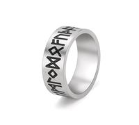 Dreamtimes Bague en acier inoxydable avec anciennes runes Futhark, mythologie nordique, Asgard, Vikings nordiques, bagues religieuses, amulettes, bijoux talisman, 19 mm, Acier inoxydable, Aucune