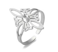 Dreamtimes Bague nœud de sorcière pour femme en acier inoxydable celtique quataire Wiccan Nœud bague réglable ouverte Doigt Bague de sorcellerie Amulette Bijoux (Argent)