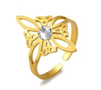 Dreamtimes Bague nœud de sorcière pour femme en acier inoxydable celtique quataire Wiccan Nœud bague réglable ouverte Doigt Bague de sorcellerie Amulette Bijoux (Or)