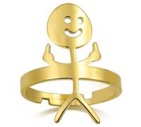 Dreamtimes Bagues en langue des signes avec figurine au visage souriant pour femmes hommes Bagues en langue des signes ajustables en acier inoxydable avec personnages amusants Bagues (L'or)