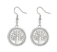 Dreamtimes Boucles d'oreilles arbre de vie pour femmes en acier inoxydable Boucles d'oreilles rondes en zircon doré Arbre généalogique Cadeau de mariage à la mode Charme Bijoux de luxe (argent)