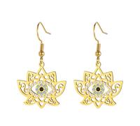Dreamtimes Boucles d'oreilles du mauvais œil pour les femmes Boucle d'oreille de protection du lotus du mauvais œil Boucles d'oreilles en acier inoxydable avec fleur de lotus Boucles (L'or)