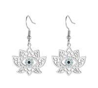 Dreamtimes Boucles d'oreilles du mauvais œil pour les femmes Boucle d'oreille de protection du lotus du mauvais œil Boucles d'oreilles en acier inoxydable avec fleur de lotus Boucles (Argent)