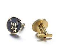 Dreamtimes Boutons de manchette en forme de tête de mort - En acier inoxydable - Pour chemise d'Halloween - Figurine - Langue des signes - Boutons de manchette fantaisie pour homme (Or-2)