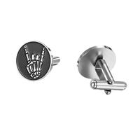Dreamtimes Boutons de manchette en forme de tête de mort - En acier inoxydable - Pour chemise d'Halloween - Figurine - Langue des signes - Boutons de manchette fantaisie pour homme (Argent-2)