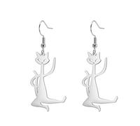 Dreamtimes Chat Boucles d'oreilles Chat Bijoux pour les femmes Kung Fu Chat Pendentif Boucles d'oreilles Mignon Dainty Animal Pendentif Boucles d'oreilles Cadeaux (Argent)