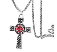 Dreamtimes Chevaliers Templiers Croix Collier pour femmes hommes en acier inoxydable Vintage Croisé Chevalier Saint Collier Dainty Bijoux Religieux, M, Acier inoxydable, Pas de gemme