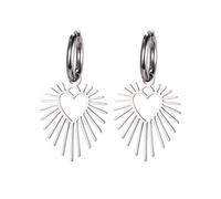 Dreamtimes Coeur géométrique Soleil Pendentif Boucles d'oreilles en acier inoxydable Femme Boucle d'oreille créoles Soleil Boucles d'oreilles hypoallergéniques pour les femmes (Argent)