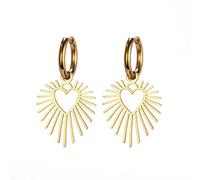 Dreamtimes Coeur géométrique Soleil Pendentif Boucles d'oreilles en acier inoxydable Femme Boucle d'oreille créoles Soleil Boucles d'oreilles hypoallergéniques pour les femmes (L'or)