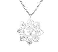 Dreamtimes Collier 7 chakras avec symbole Om-Aum - Pendentif en acier inoxydable pour spiritualité, yoga et méditation - Pour homme et femme - Équilibre énergétique et guérison, Moyen, Acier