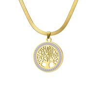 Dreamtimes Collier arbre de vie pour femmes en acier inoxydable couleur or Zircon clair pendentif rond Chaînes de cou Arbre de famille Bijoux de mode (or-2)