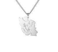 Dreamtimes Collier avec pendentif carte de l'Iran - Colombe de paix - Branche d'olivier - Calligraphie persane - En acier inoxydable - Bijoux d'inspiration persane, Medium, Acier inoxydable, Pas de