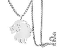 Dreamtimes Collier lion pour homme en acier inoxydable avec pendentif lion Roi de la jungle - Bijoux punk rock - Symbole de force du courage (Argent)