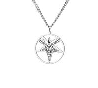 Dreamtimes Collier pendentif Baphomet à tête de bouc et pentagramme inversé pour hommes et femmes en acier inoxydable symbole gothique satanique amulette bijou tendance gothique punk et rétro
