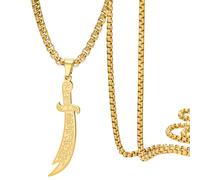 Dreamtimes Collier pendentif en forme d'épée Zulfiqar pour hommes et femmes en acier inoxydable avec amulette gravée de runes islamiques bijou de protection musulman (Or)