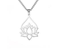 Dreamtimes Collier pendentif fleur lotus pour les femmes collier inspirant Yoga guérit charme Unalome symbole Amulet acier inoxydable collier Bouddha Yoga bijoux (argent)