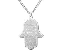 Dreamtimes Collier pendentif Hamsa Jérusalem avec étoile de David Acier inoxydable Islamique Main de Fatima Coeur Ovale Colliers Allah Charm Protection Collier pendentif pour femmes hommes (Argent)
