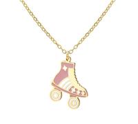 Dreamtimes Collier pendentif patin à roulettes Collier patin à roulettes Pendentif coloré en acier inoxydable avec motif patin à roulettes Colliers pendentifs sportifs pour femmes (Rose-O)