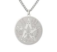 Dreamtimes Collier Pendentif Tetragrammaton Pentagramme pour Hommes et Femmes - Amulette de Protection Wiccan Étoile Pentacle Amulette de Salomon Collier d'Énergie (Argent)