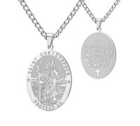 Dreamtimes Collier Saint Christophe avec pendentif en forme de verset de la Bible - Amulette religieuse - Bijoux pour homme et femme - Cadeau de protection de voyage, Medium, Acier inoxydable, Pas de