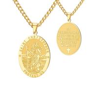 Dreamtimes Collier Saint Christophe avec pendentif en forme de verset de la Bible - Amulette religieuse - Bijoux pour homme et femme - Cadeau de protection de voyage, Medium, Acier inoxydable, Pas de