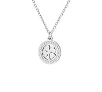 Dreamtimes Collier trèfle à quatre feuilles pour femmes Collier chaîne avec pendentif porte-bonheur Collier trèfle en forme de coeur Mode Bijoux en acier inoxydable (argent)