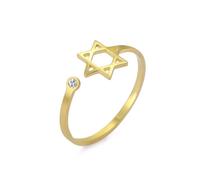 Dreamtimes David Star Bagues pour femmes Anneaux ouverts réglables en acier inoxydable avec hexagramme de zircon clair Anneau juif Coeur de foi Étoile de David Bijoux juifs (L'or)