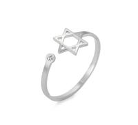 Dreamtimes David Star Bagues pour femmes Anneaux ouverts réglables en acier inoxydable avec hexagramme de zircon clair Anneau juif Coeur de foi Étoile de David Bijoux juifs (Argent)